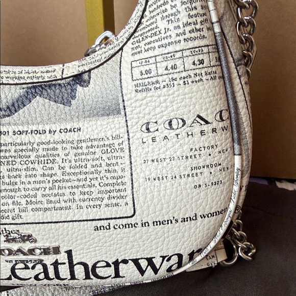 Coach Carmen Mini Tote Crossbody Bag Purse Newspaper Print Chain & Leather Strap - Picture 8 of 13